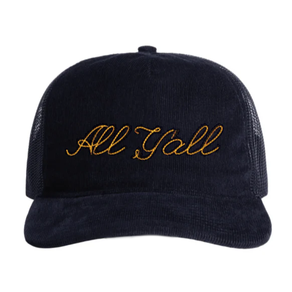 All Y&#39;all Stitched Cord Trucker Hat (Midnight Blue)